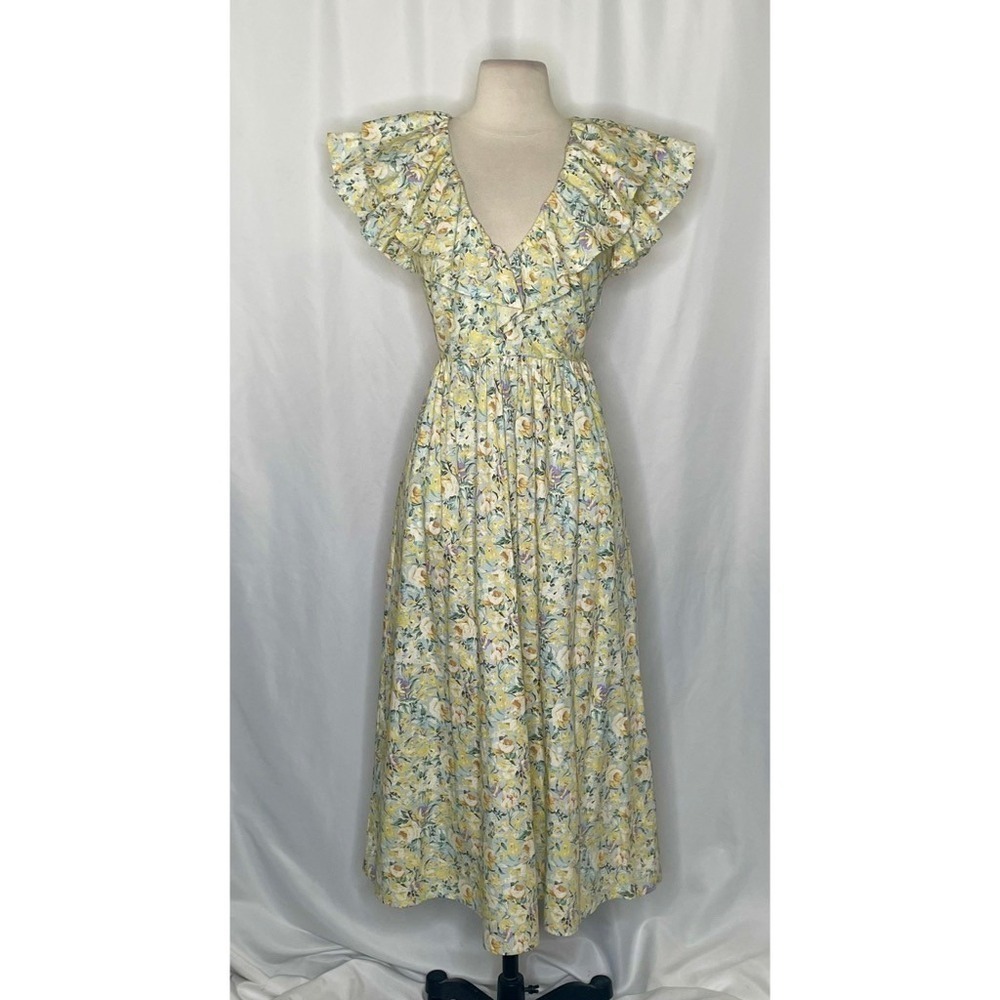 O.P.T. Kate Floral Ruffled Midi Dress One Pretty Time Pockets Ruffles Small - Picture 3 of 16